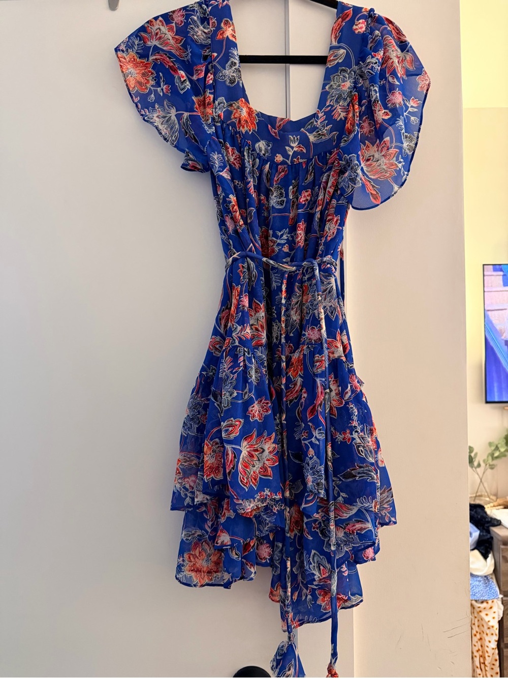 Misa- Blue Floral Ruffle Tea Dress